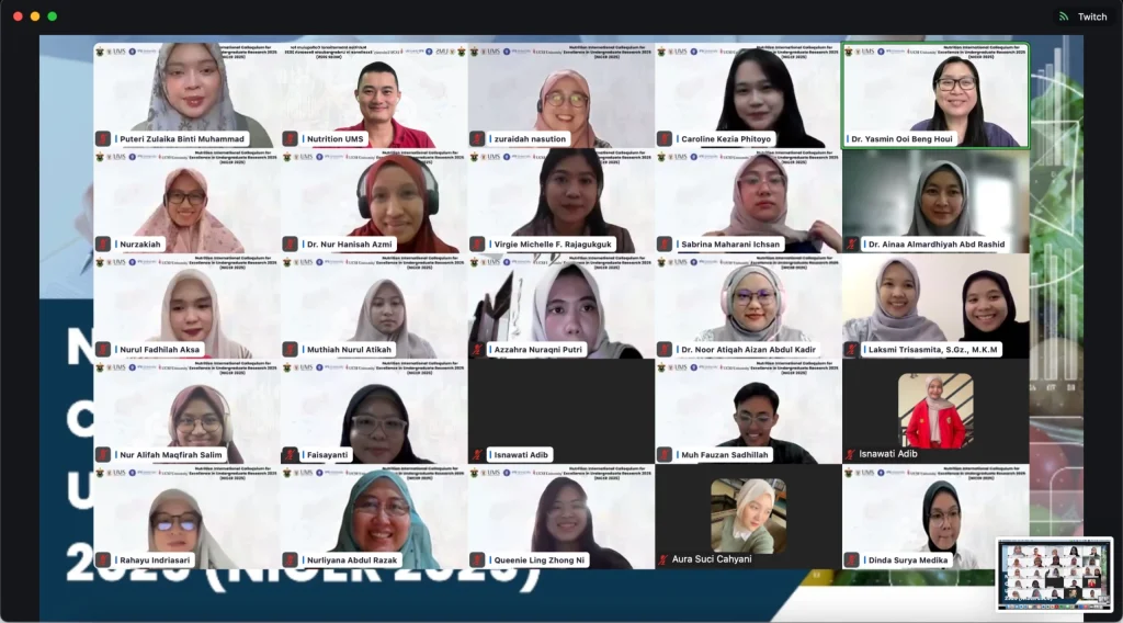 forum ilmiah internasional yang mempertemukan mahasiswa, dosen, dan peneliti muda bidang gizi dari empat universitas: Universitas Hasanuddin, IPB University, UCSI University, dan Universiti Malaysia Sabah